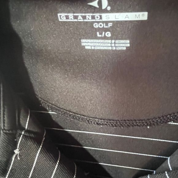 Polo Grand Slam Golf Polo Long Sleeved Black with White Pin Stripes - Picture 3 of 6